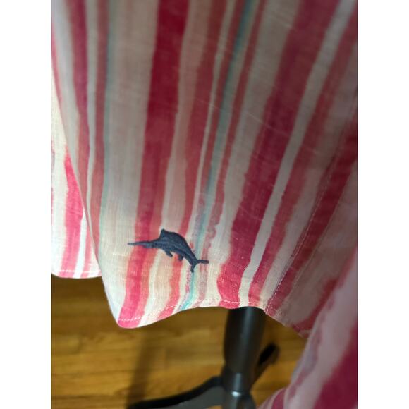 Tommy Bahama Men’s Pink Watercolor Stripe Linen Long Sleeve Button Up | Size M - Picture 6 of 9